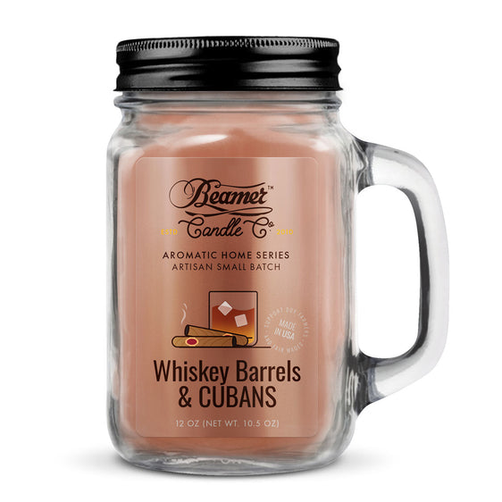 Beamer Candle Co. Aromatic Home Series - USA Made Candle - 12 oz Whiskey Barrels and Cubans