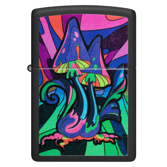 Zippo Lighter - Black Light Vibrant Mushroom