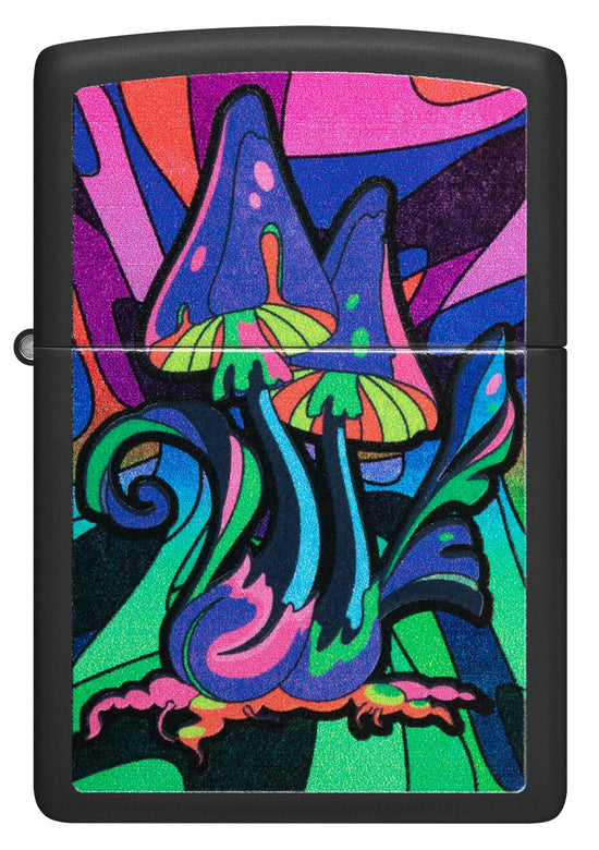 Zippo Lighter - Black Light Vibrant Mushroom