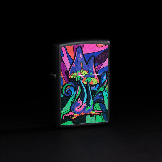 Zippo Lighter - Black Light Vibrant Mushroom