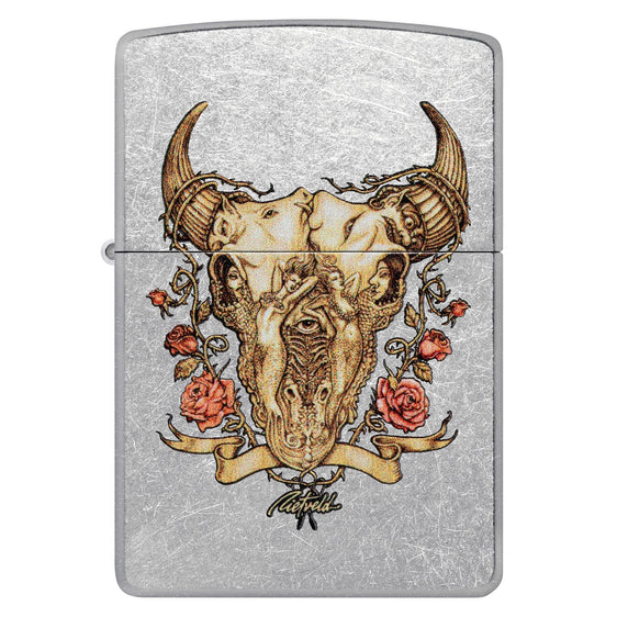 Zippo Lighter - Rick Rietveld Floral Bull Skull