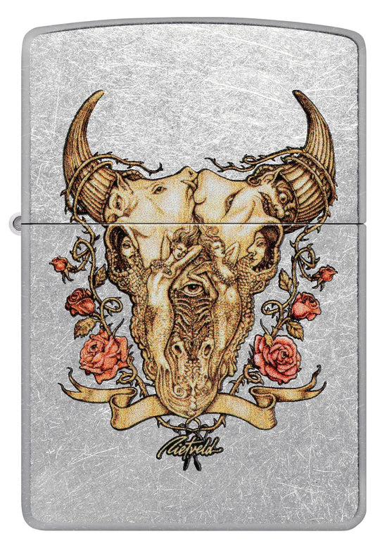 Zippo Lighter - Rick Rietveld Floral Bull Skull