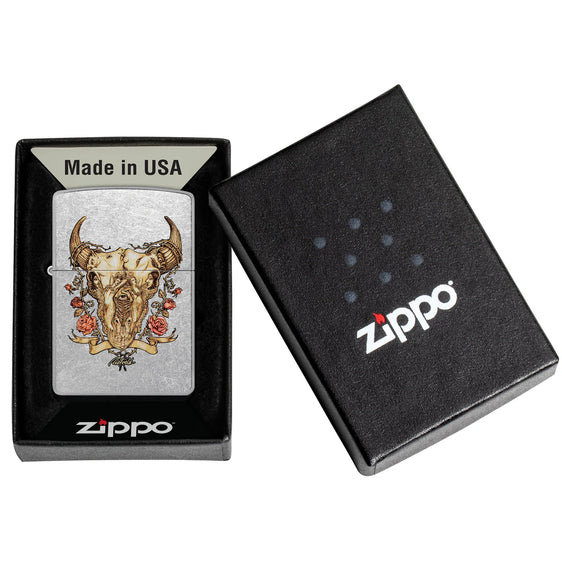 Zippo Lighter - Rick Rietveld Floral Bull Skull