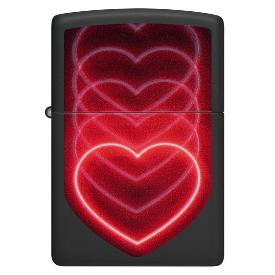 Zippo Lighter - Black Light Hearts