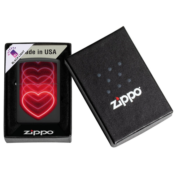 Zippo Lighter - Black Light Hearts