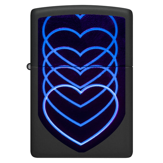 Zippo Lighter - Black Light Hearts