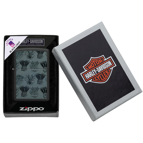 Zippo Lighter - Harley Davidson Black Light Logos
