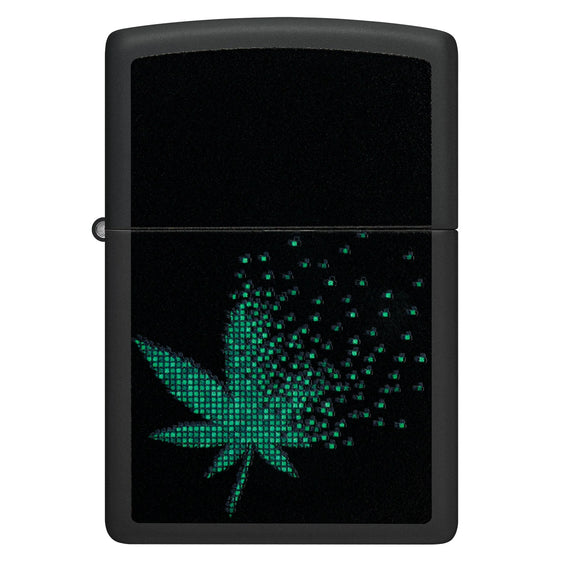 Zippo Lighter - Black Light Pixel Cannabis