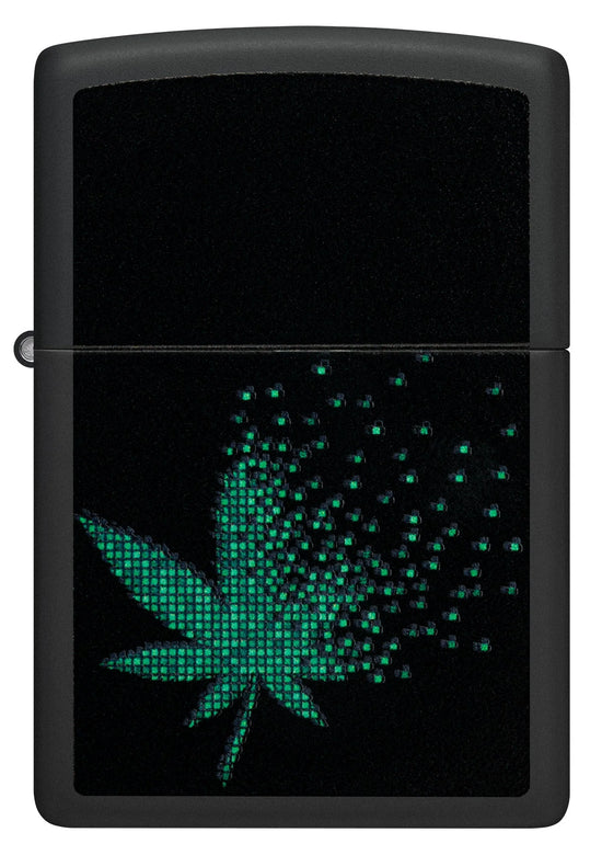 Zippo Lighter - Black Light Pixel Cannabis