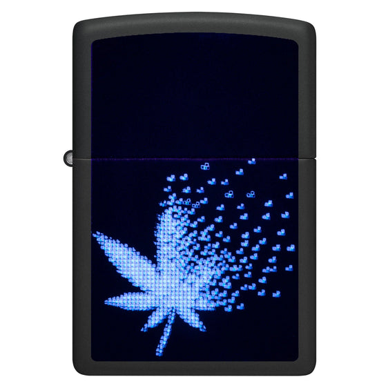 Zippo Lighter - Black Light Pixel Cannabis