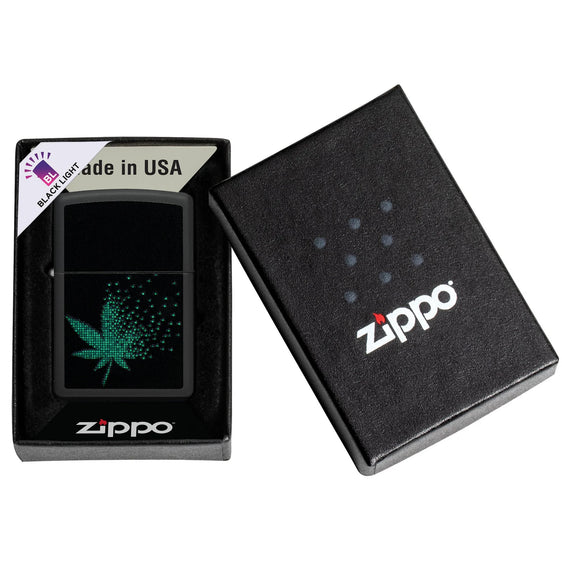 Zippo Lighter - Black Light Pixel Cannabis