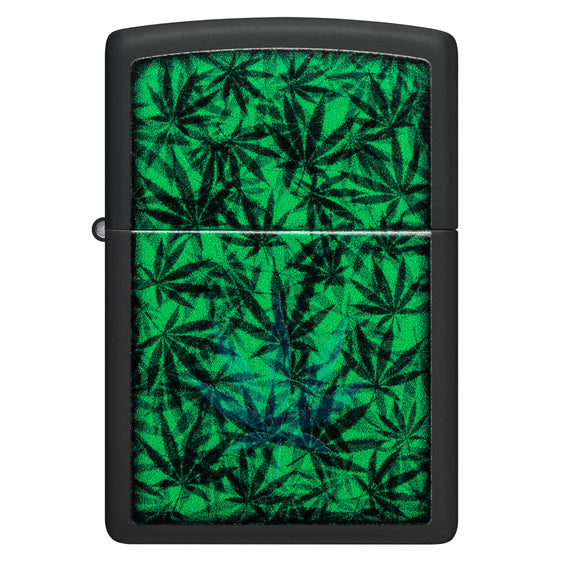 Zippo Lighter - Black Light Cannabis