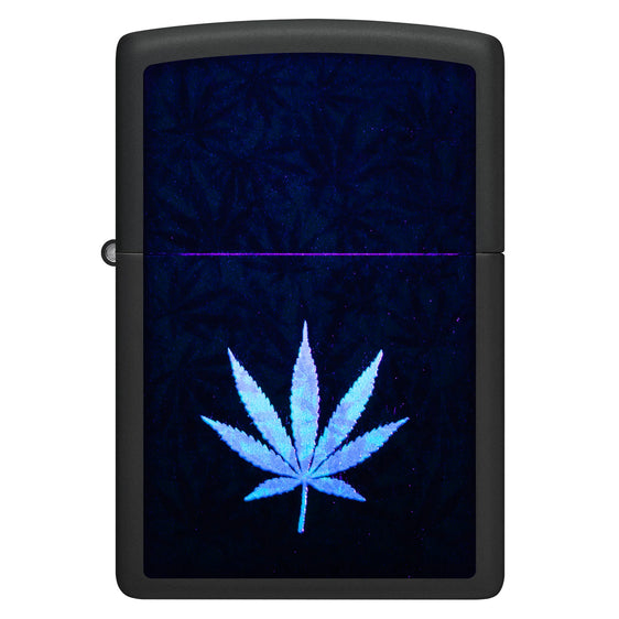 Zippo Lighter - Black Light Cannabis
