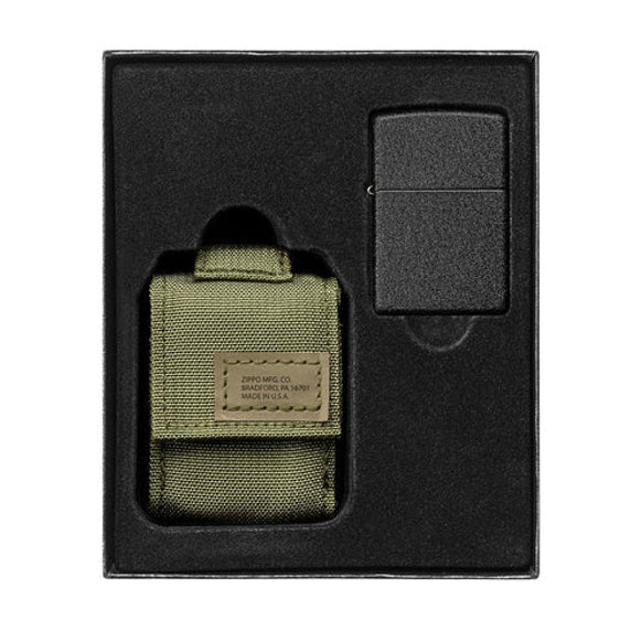 Zippo Tactical Pouch and Black Crackle® Windproof Lighter Gift Set - OD Green