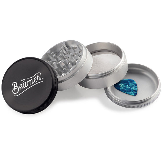Beamer Aircraft Grade Aluminum 63MM Grinder - Crown Logo - Black & Silver