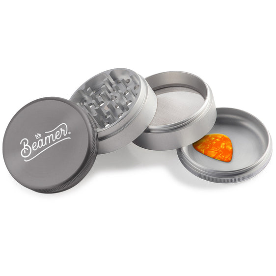 Beamer Aircraft Grade Aluminum 63MM Grinder - Crown Logo - Gray & Silver