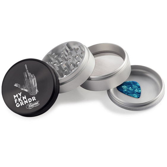 Beamer Aircraft Grade Aluminum 63MM Grinder - Middle Finger - Black & Silver