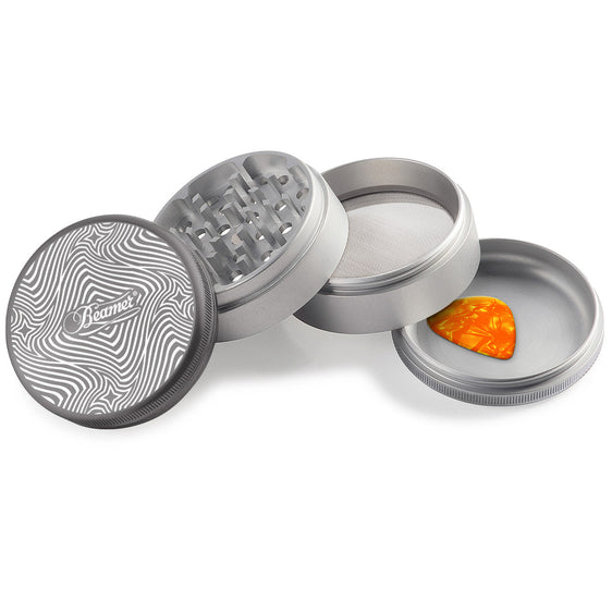 Beamer Aircraft Grade Aluminum 63MM Grinder - Psychedelic Star Maze - Gray & Silver