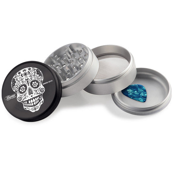 Beamer Aircraft Grade Aluminum 63MM Grinder - Sugar Skull - Black & Silver