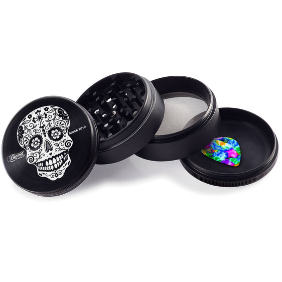 Beamer Aircraft Grade Aluminum 63MM Grinder - Sugar Skull - Black