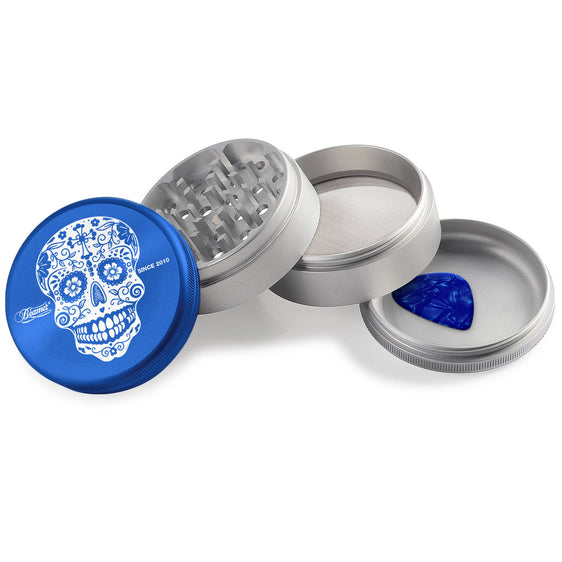 Beamer Aircraft Grade Aluminum 63MM Grinder - Sugar Skull Blue-Silver