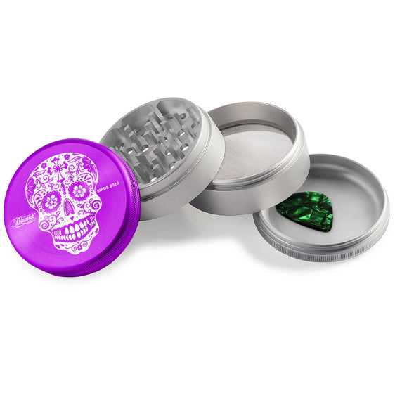 Beamer Aircraft Grade Aluminum 63MM Grinder - Sugar Skull - Purple & Silver