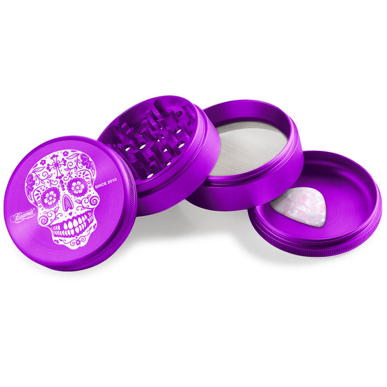 Beamer Aircraft Grade Aluminum 63MM Grinder - Sugar Skull - Purple
