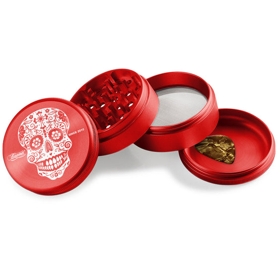 Beamer Aircraft Grade Aluminum 63MM Grinder - Sugar Skull - Red