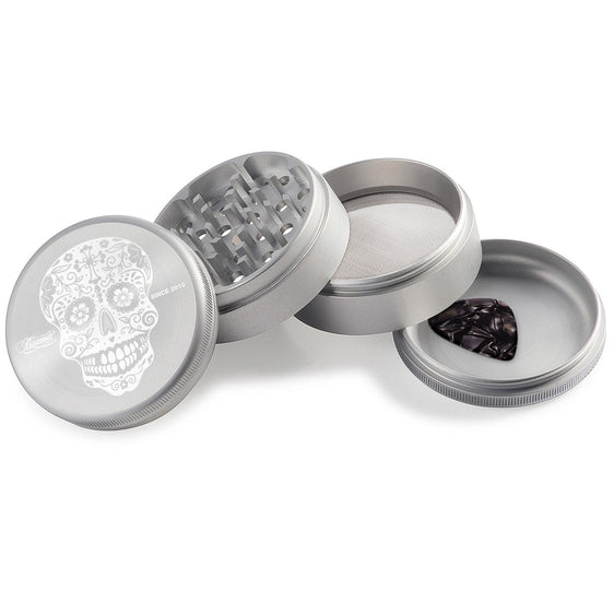 Beamer Aircraft Grade Aluminum 63MM Grinder - Sugar Skull - Silver