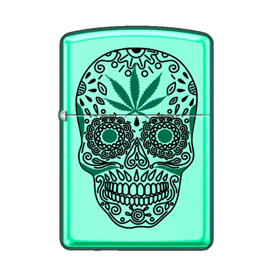 Zippo Lighter - Black Light Cannabis Sugar Skull