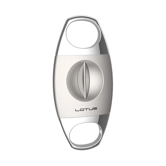 Lotus Jaws Serrated V-Cut Cigar Cutter - Anodized Chrome & Polished Chrome