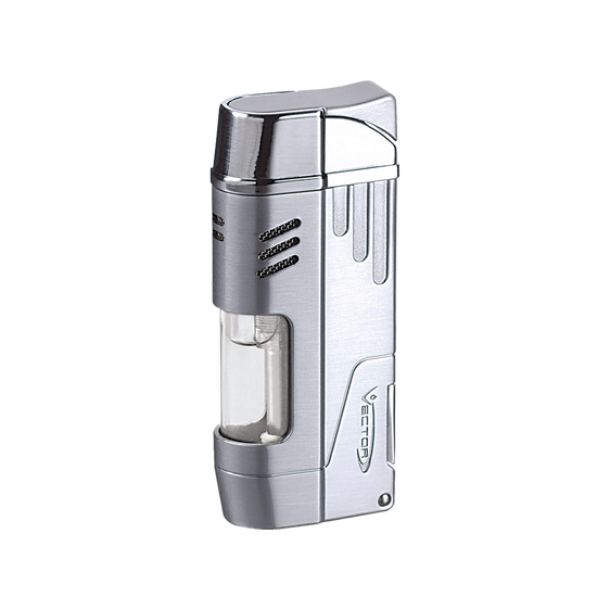 Vector Delta Dual Flame Torch Lighter with Cigar Punch - Chrome Satin