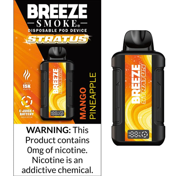 Breeze Stratus 0% Nicotine Disposable Vape (15,000 Puffs) - Mango Pineapple