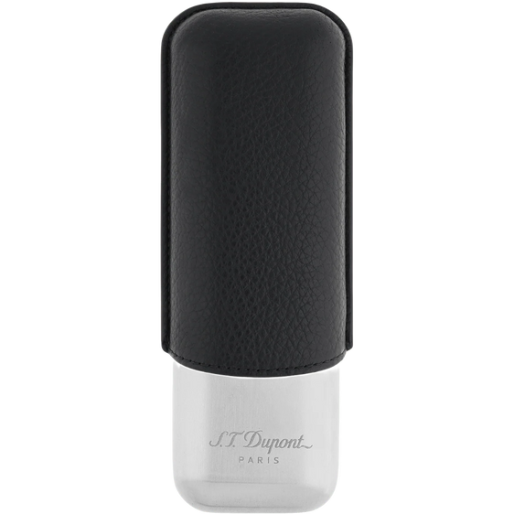 S.T. Dupont 2-Cigar Leather Case – Black & Chrome