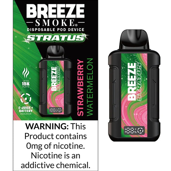 Breeze Stratus 0% Nicotine Disposable Vape (15,000 Puffs) - Strawberry Watermelon