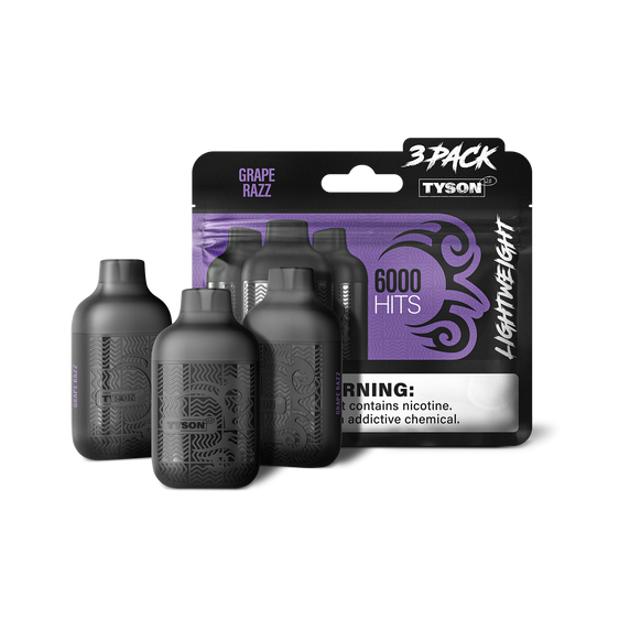 Tyson 2.0 Lightweight 6000 Hits 3 Pack Vape - Grape Razz