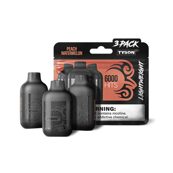 Tyson 2.0 Lightweight 6000 Hits 3 Pack Vape - Peach Watermelon