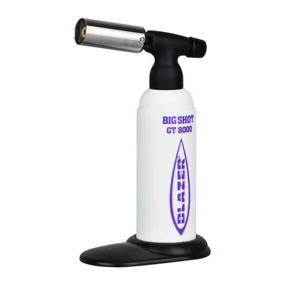 The Big Shot Anti-Flare Butane Torch Lighter by Blazer - White & Purple