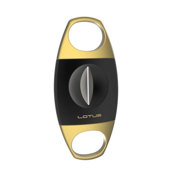 Lotus Jaws Serrated V-Cut Cigar Cutter Anodized Black & Polished Gold
