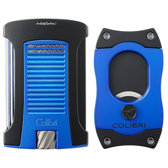 Used Colibri Daytona Lighter & S-Cut Cutter Set Metallic Blue + Black - Final Sale