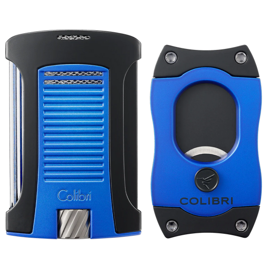 Used Colibri Daytona Lighter & S-Cut Cutter Set Metallic Blue + Black - Final Sale