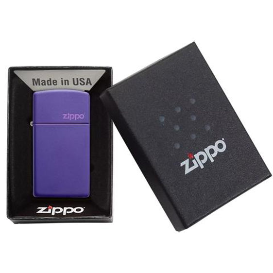 Zippo Lighter - Slim® Purple Matte Zippo Logo