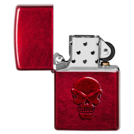 Zippo Lighter - Dooms Die Skull Face Candy Apple Red