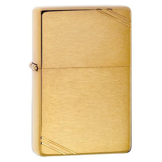 Zippo Lighter - Vintage Brushed Brass w/ Slashes