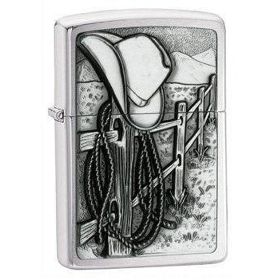 Zippo Lighter - Resting Cowboy Brushed Chrome
