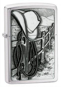 Zippo Lighter - Resting Cowboy Brushed Chrome