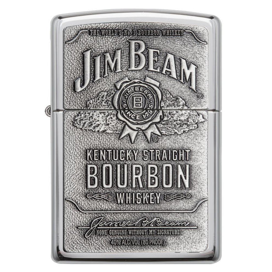 Zippo Lighter - Jim Beam Pewter Emblem High Polish Chrome