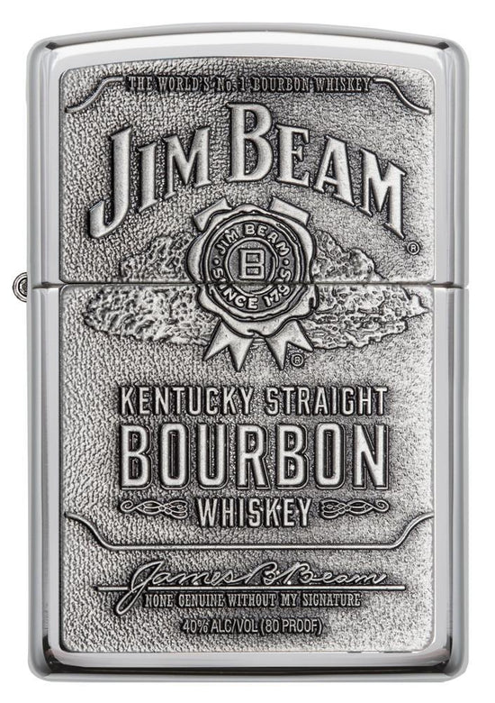 Zippo Lighter - Jim Beam Pewter Emblem High Polish Chrome