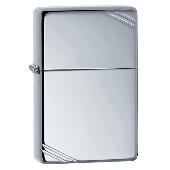 Zippo Lighter - Vintage High Polish Chrome w/ Slashes