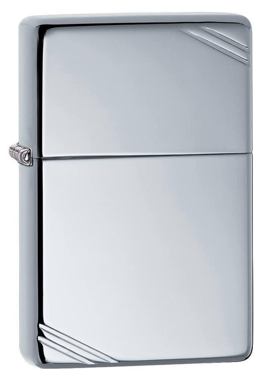 Zippo Lighter - Vintage High Polish Chrome w/ Slashes